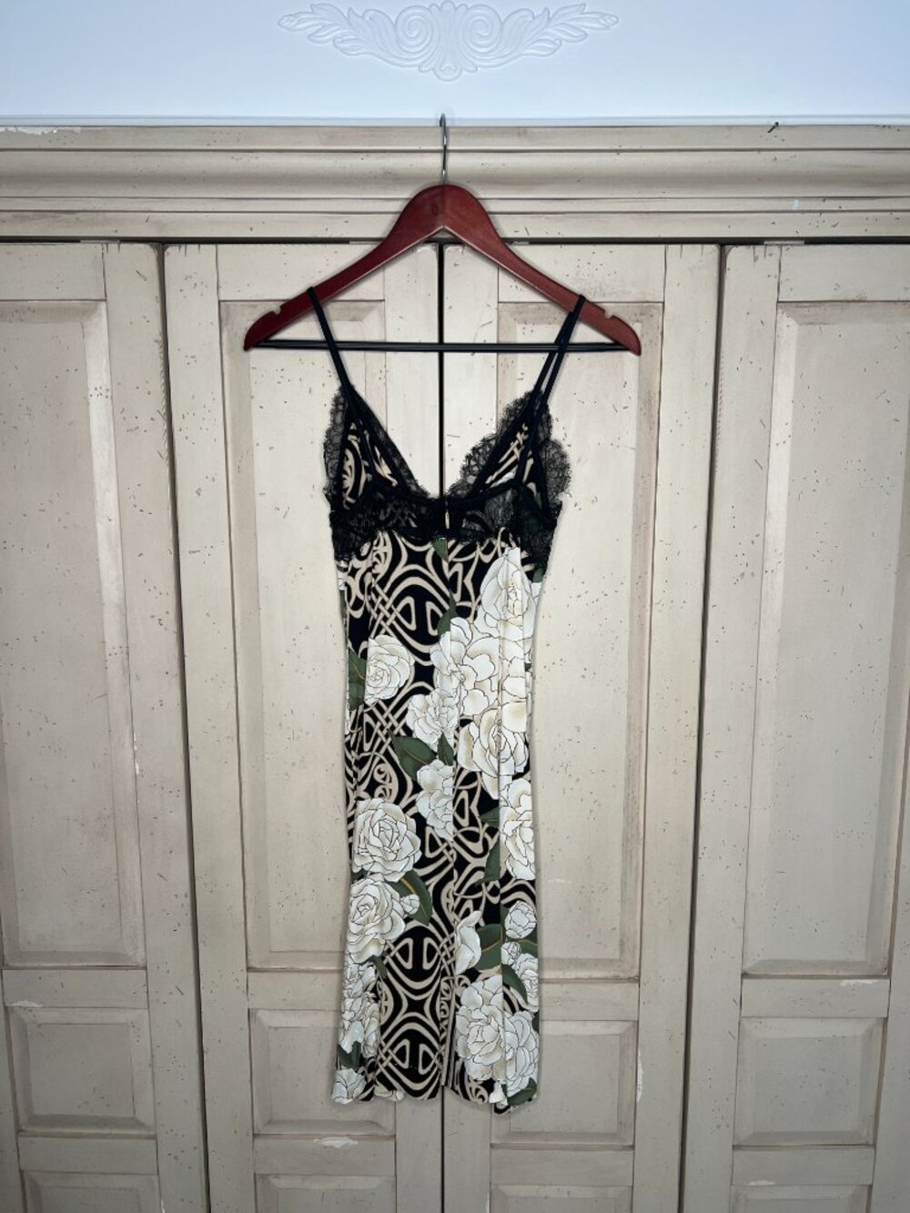 Roberto Cavalli Y2K Silk Rose Print Lace Slip Dress Art Nouveau IT 38 US 2 - Picture 7 of 15
